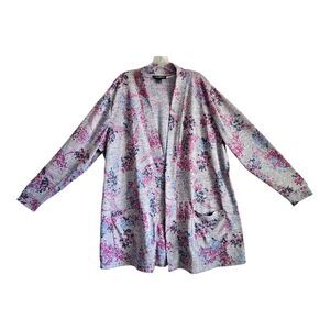 LANE BRYANT Women Plus 22 24 Cardigan Sweater Open Front Long Gray Pink Blue 54"